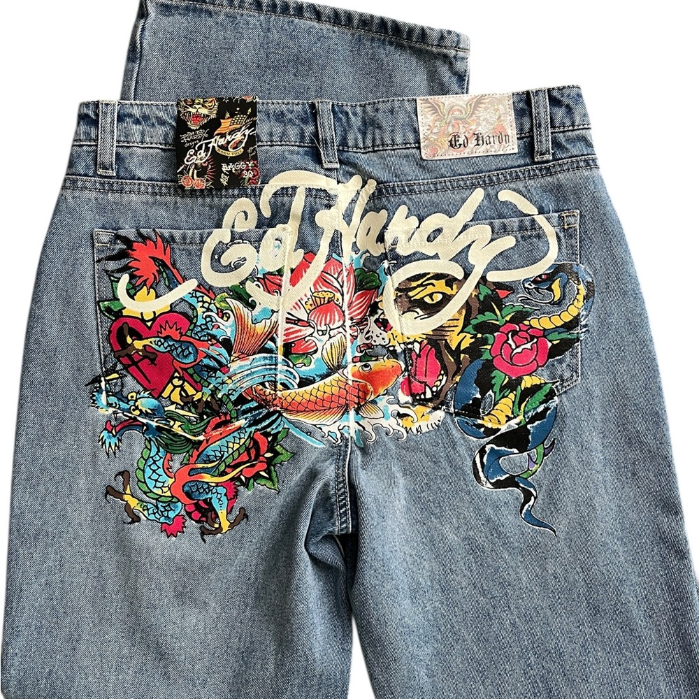 Ed Hardy Light Wash Wide Leg Jeans - Picture 6 of 8